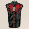 camisa de vestir negra con rojo